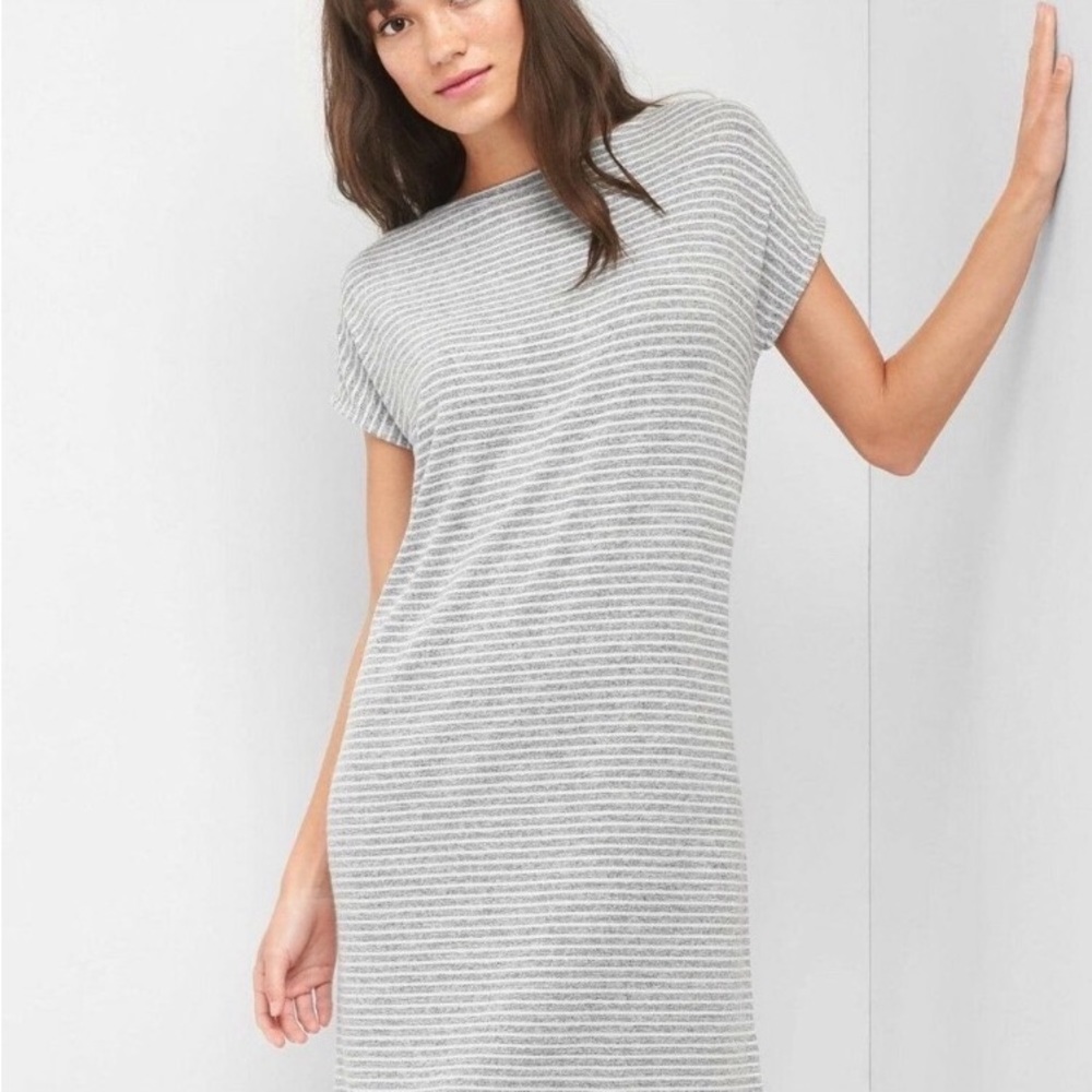 GAP Softspun Crossback Grey Stripe Dress